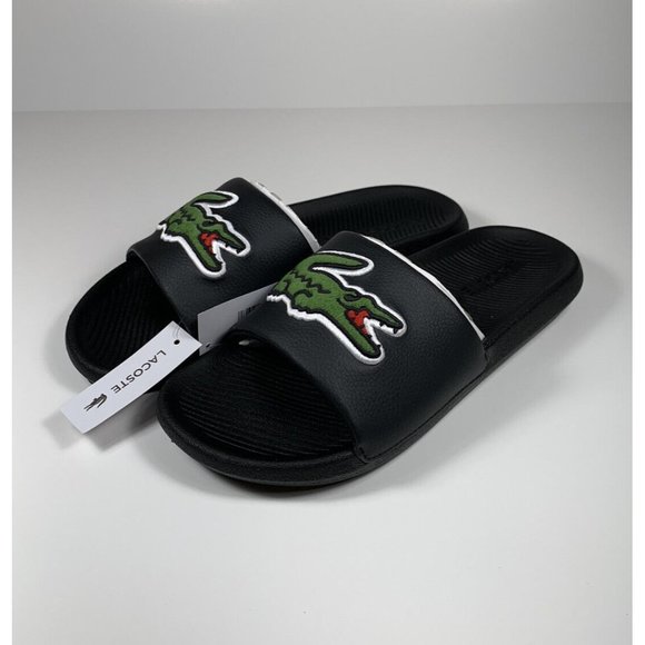 Lacoste | Shoes | Lacoste Croco Slides Black Green Alligator Embroidered Sandals  Mens Sz 8 New | Poshmark